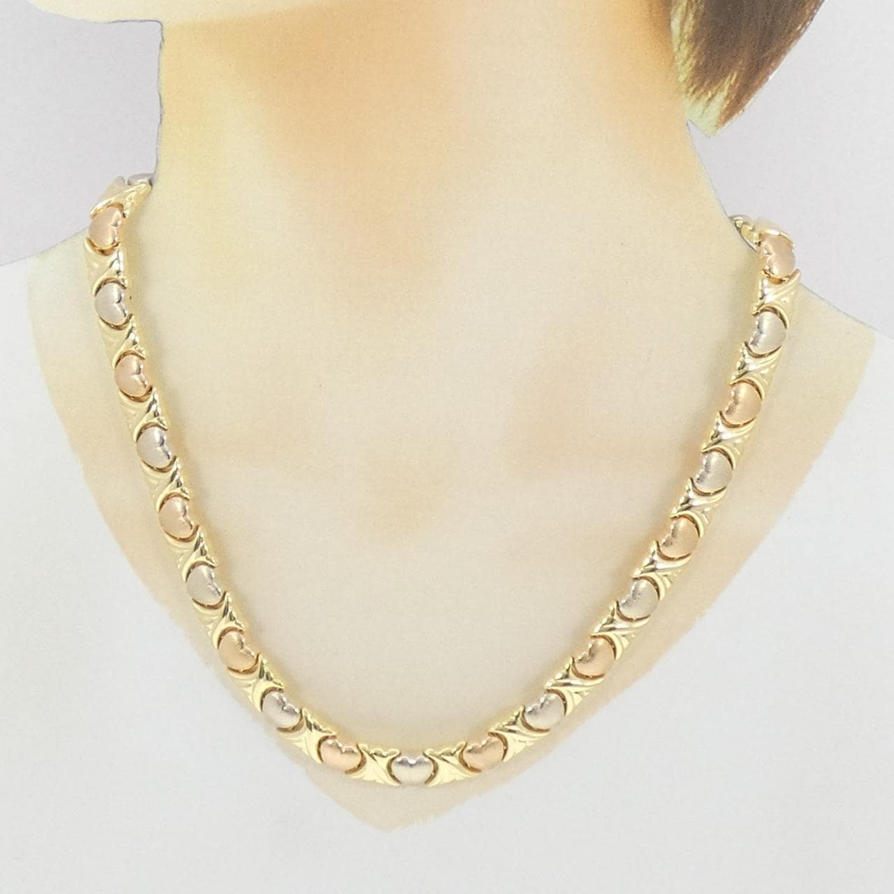 750スリーカラー ハート ネックレス