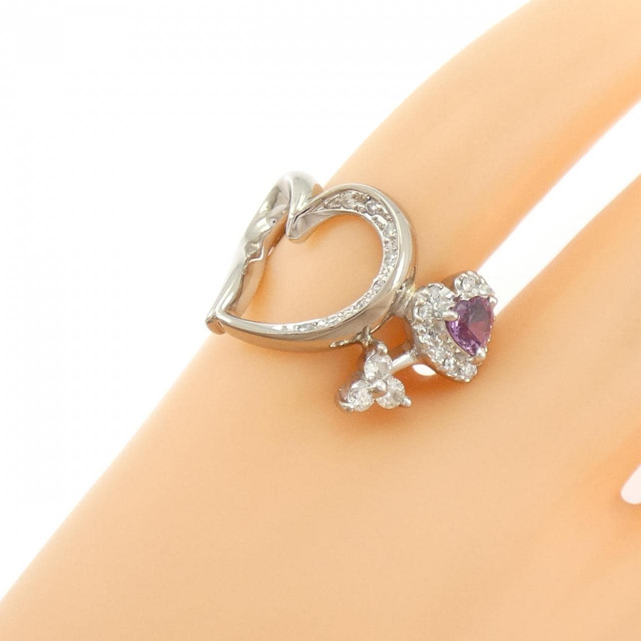K18WG ハート サファイヤ ピンキーリング 0.28CT