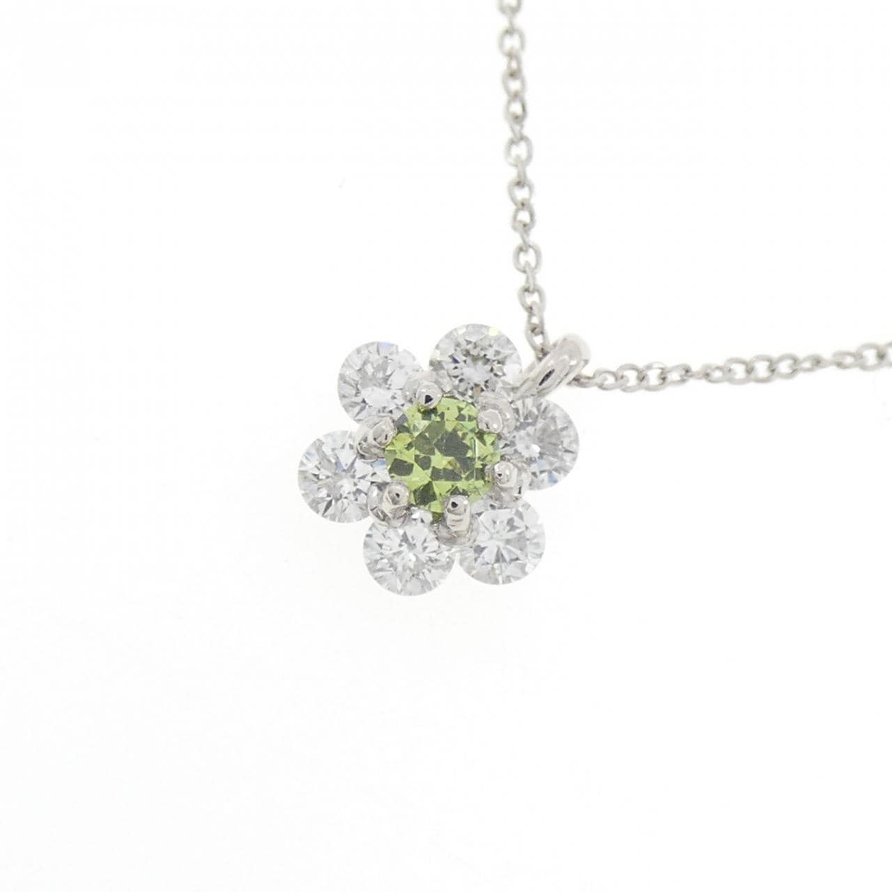 PT900/PT850 フラワー デマントイドガーネット ネックレス 0.18CT