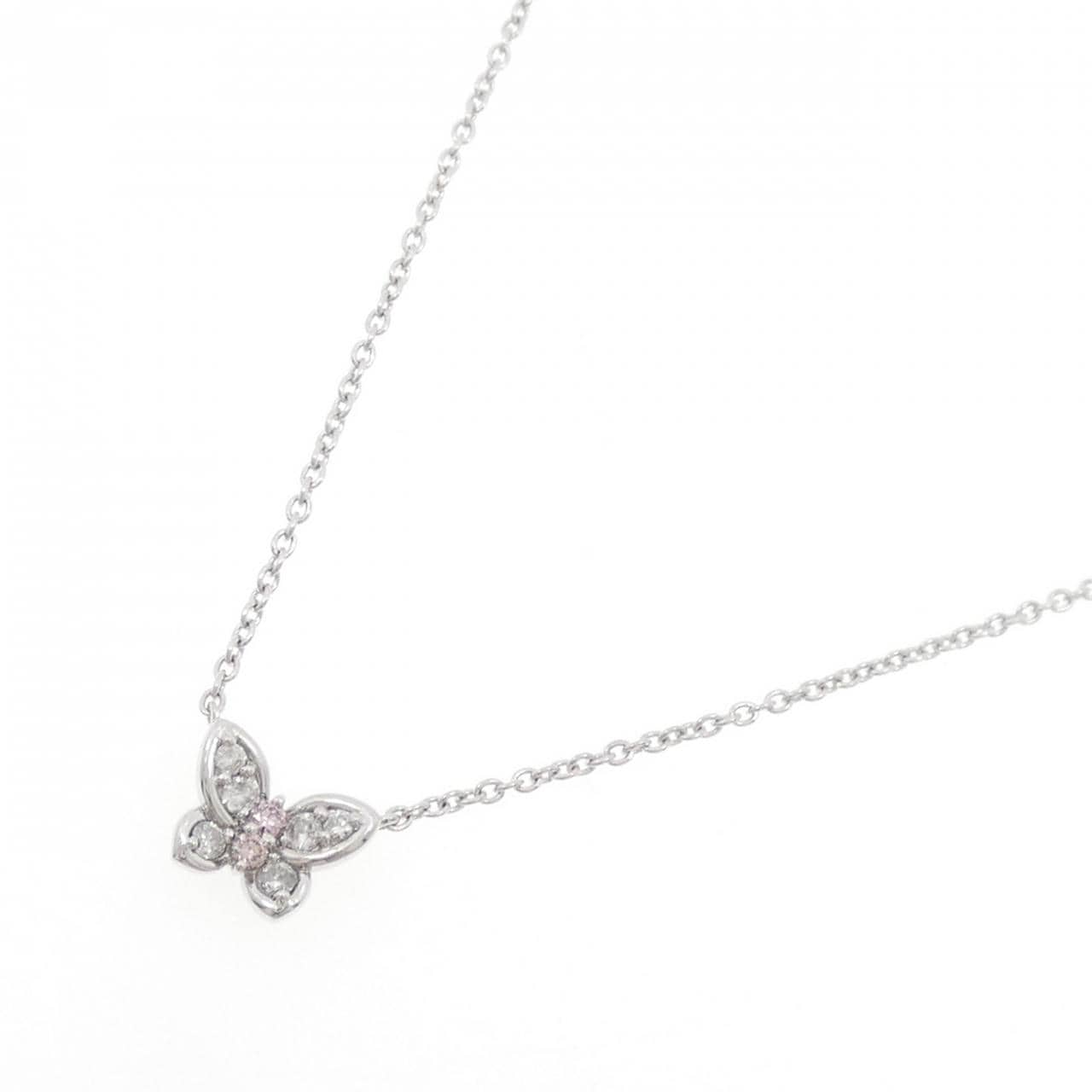 PT900/PT850 バタフライ ピンクダイヤモンド ネックレス 0.06CT
