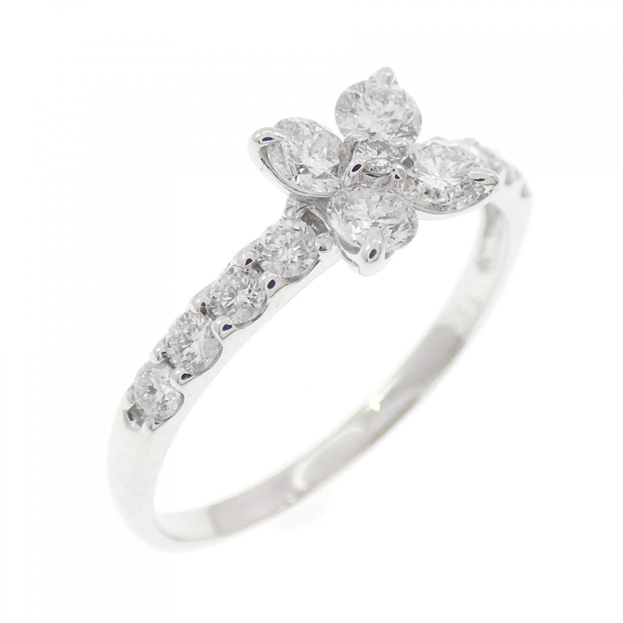 K18WG フラワー ダイヤモンド リング 0.55CT
