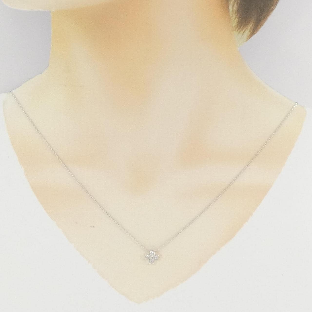 K18WG クロス ダイヤモンド ネックレス 0.10CT