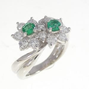 PT900 フラワー エメラルド リング 0.28CT