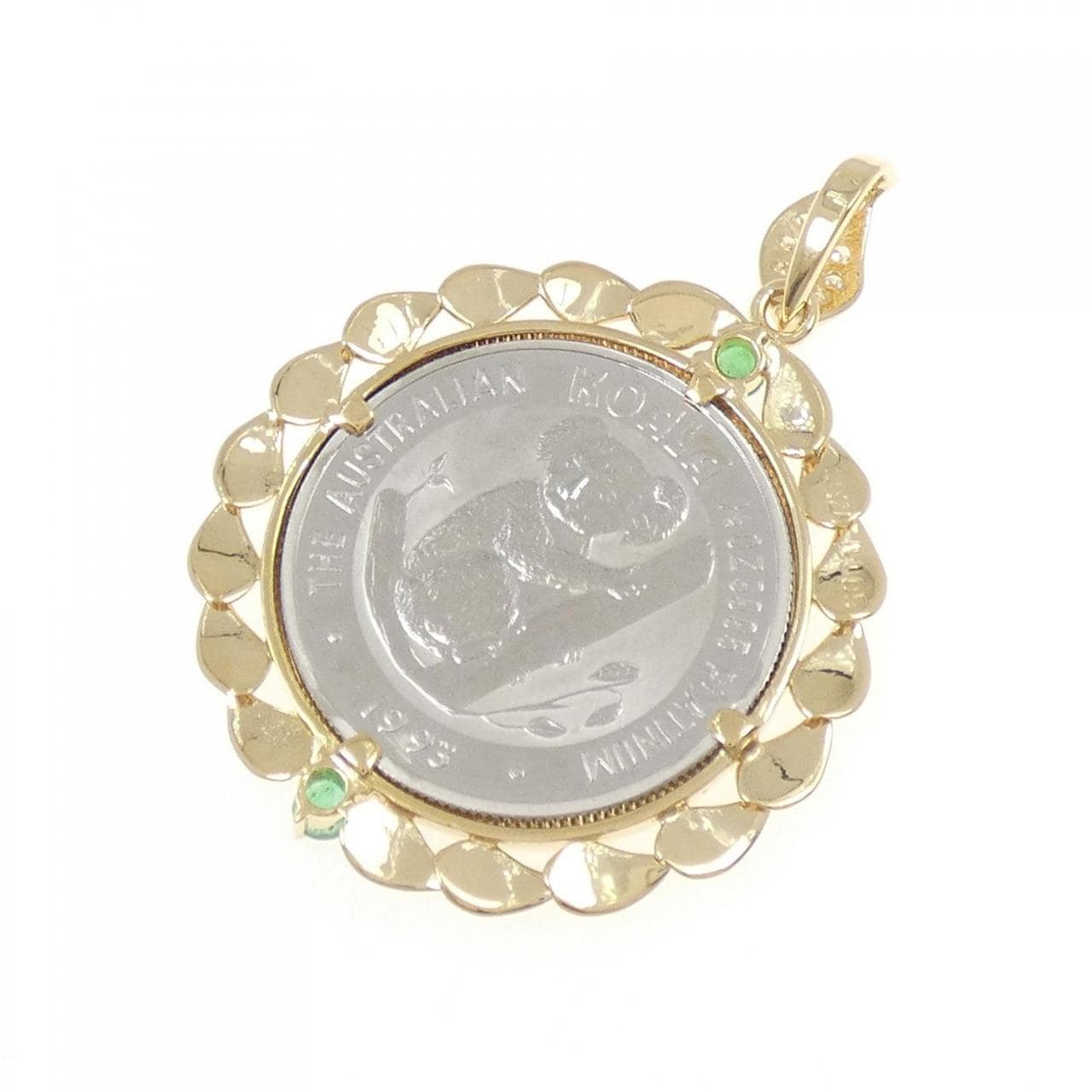 K18YG(枠) エメラルド コイン ペンダント 0.24CT