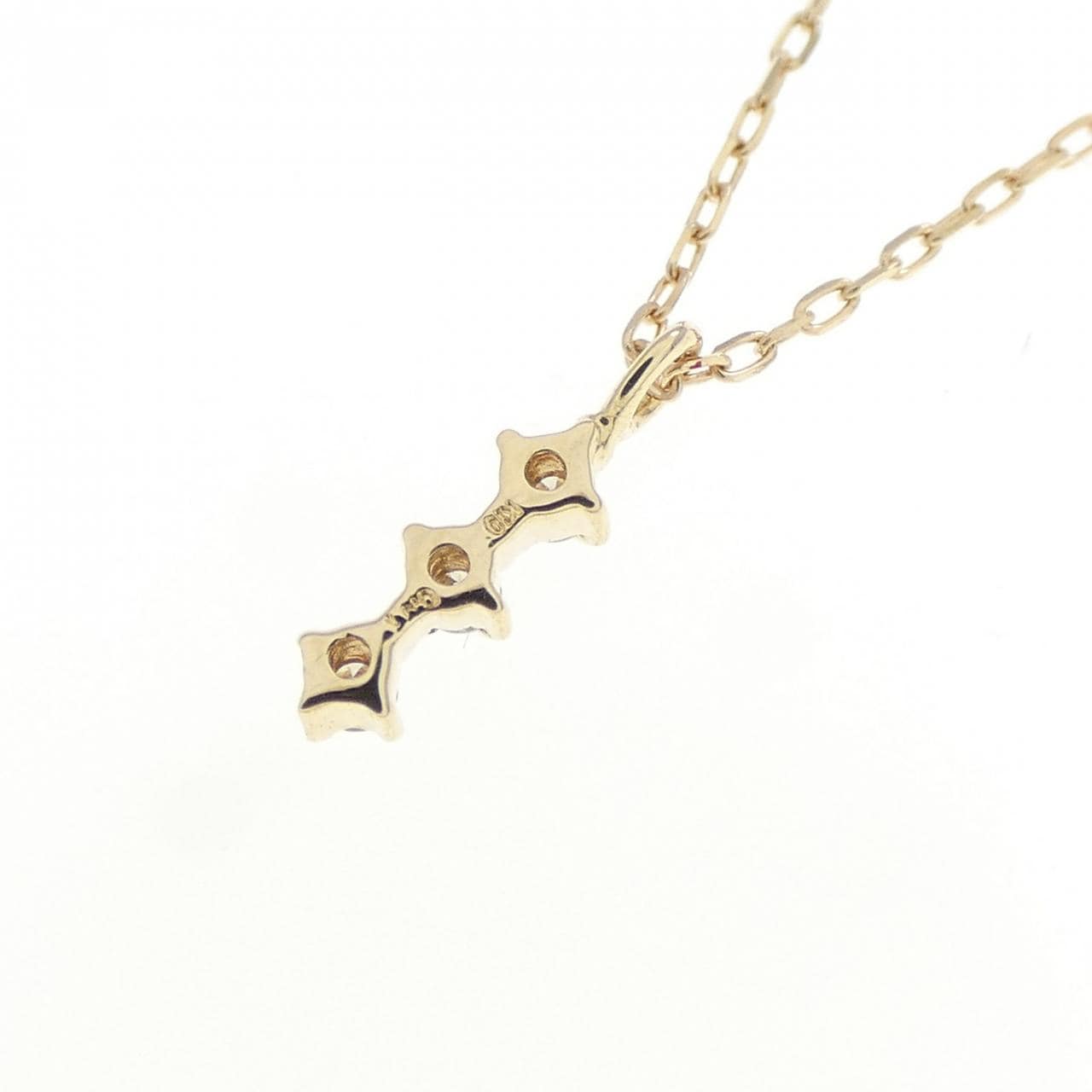 K10YG スリーストーン ダイヤモンド ネックレス 0.01CT