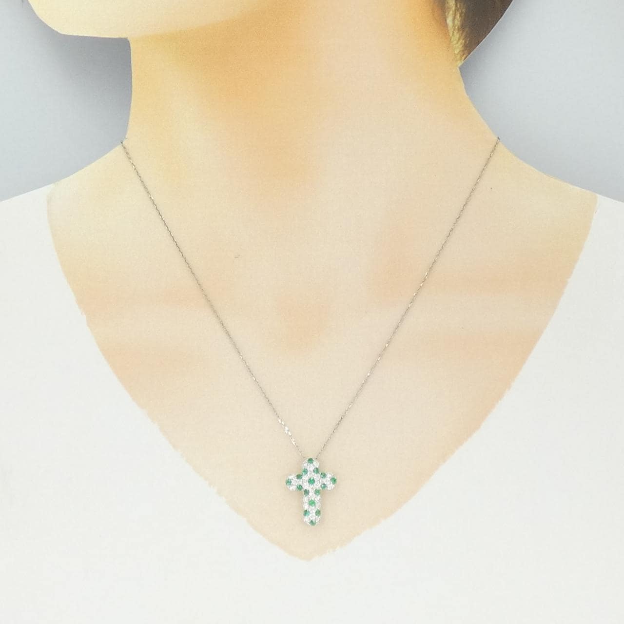 PT900/PT850 クロス エメラルド ネックレス 0.37CT