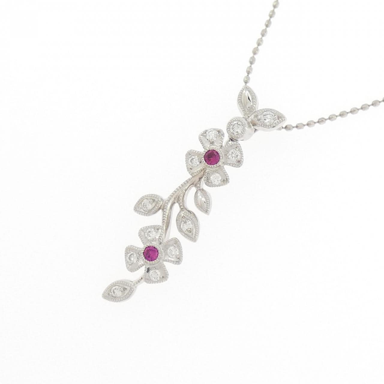 PT900/PT850 フラワー ルビー ネックレス 0.05CT