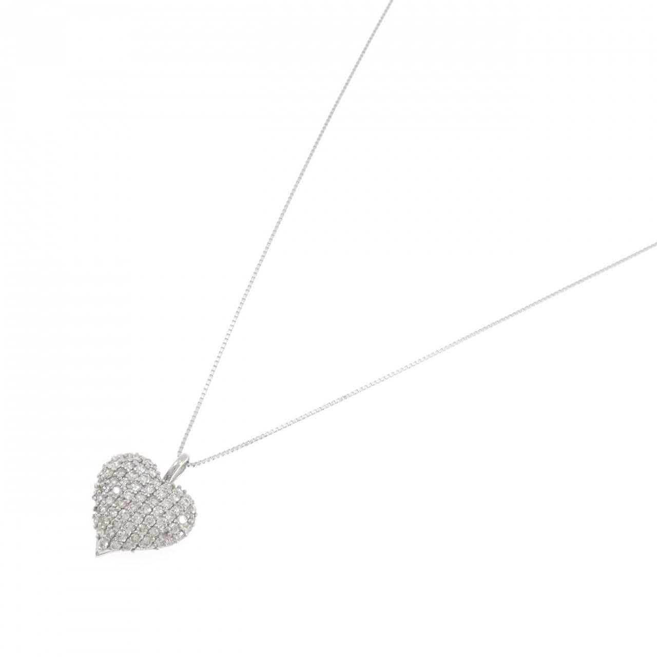 K18WG パヴェ ハート ダイヤモンド ネックレス 1.00CT