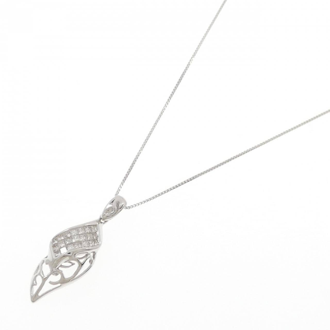 K18WG リーフ ダイヤモンド ネックレス 0.25CT