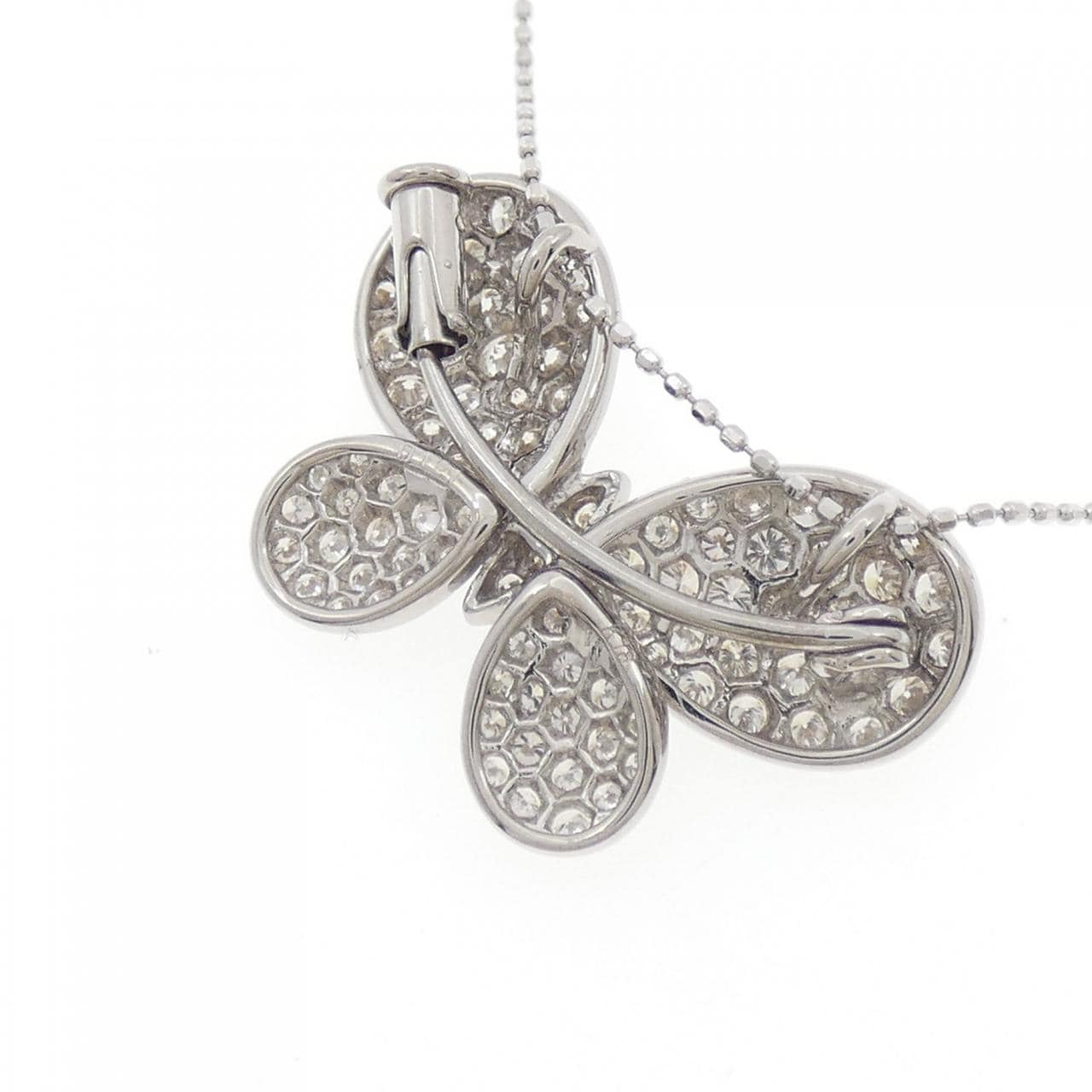 K18WG バタフライ パヴェ ダイヤモンド ネックレス 1.41CT