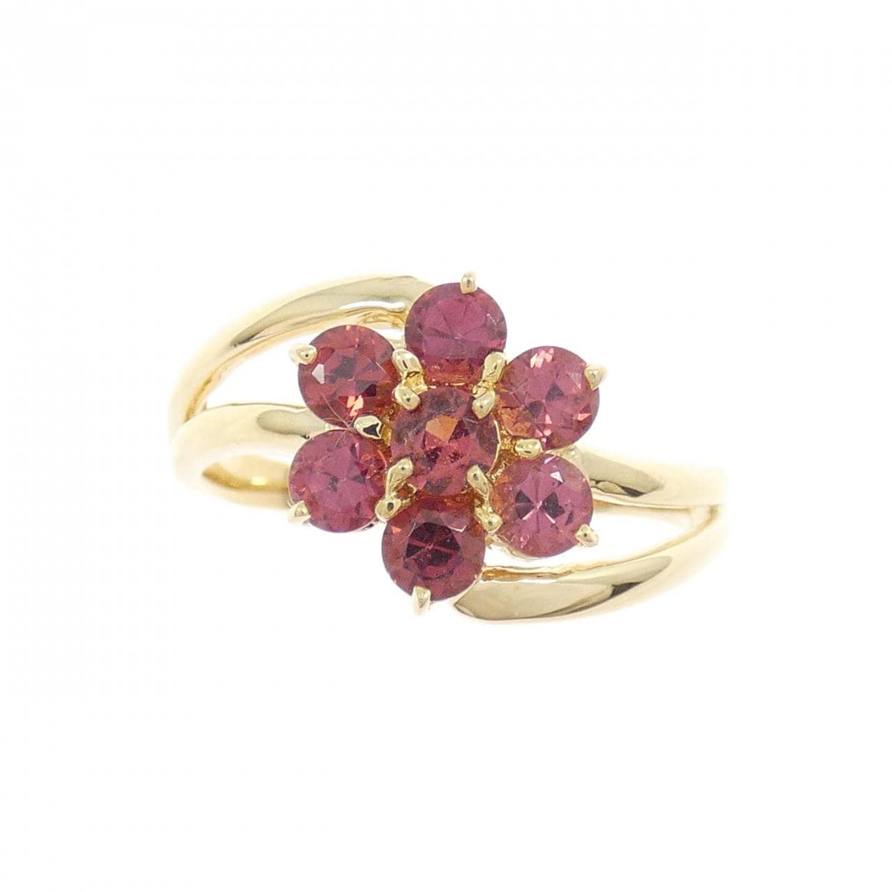K18YG フラワー ガーネット リング
