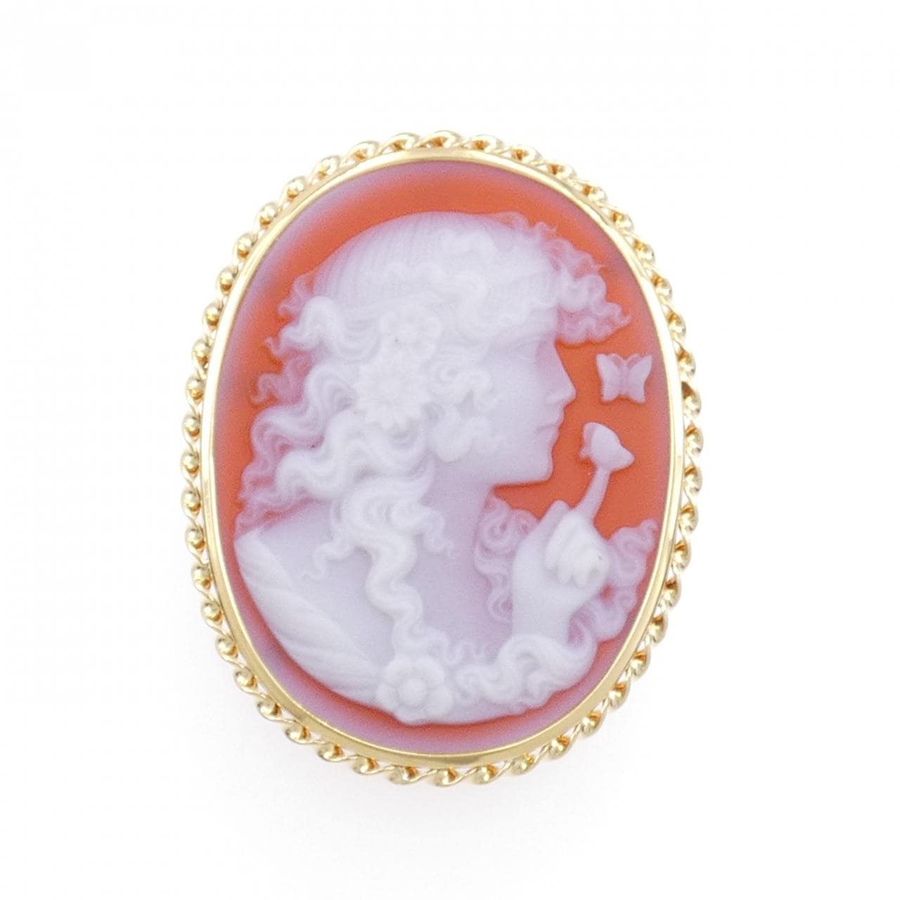 K18YG agate cameo brooch