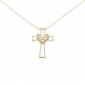 K18YG クロス×ハート ダイヤモンド ネックレス 0.05CT