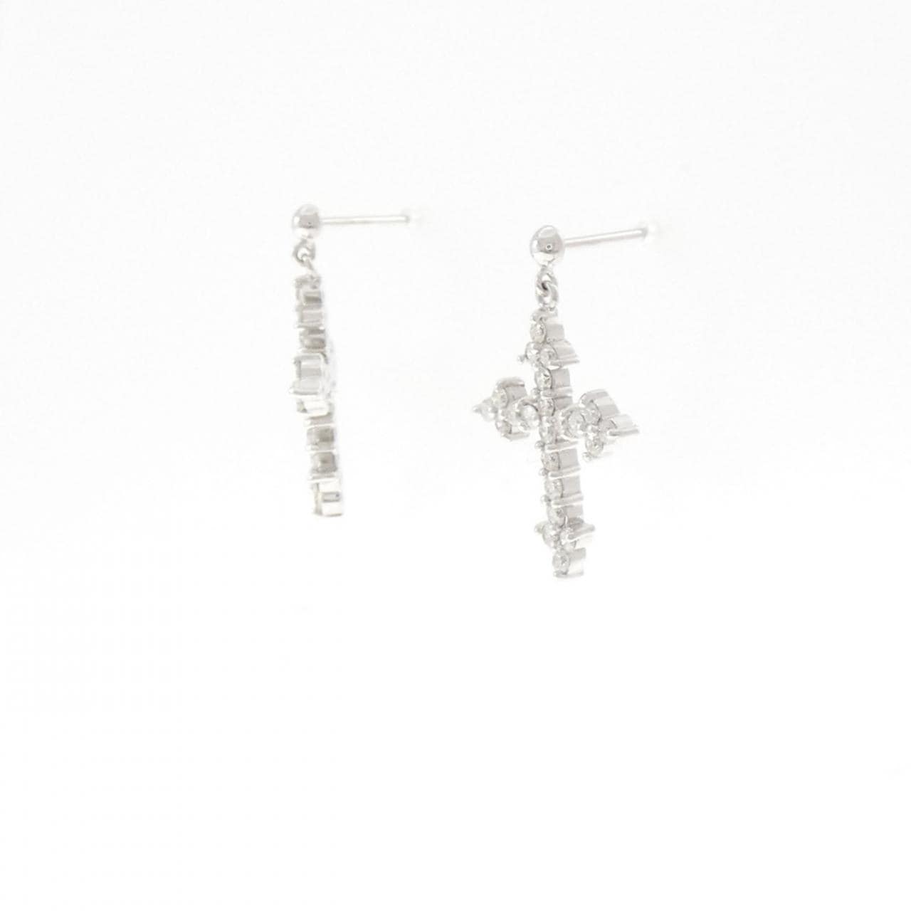 K18WG クロス ダイヤモンド ピアス 0.48CT