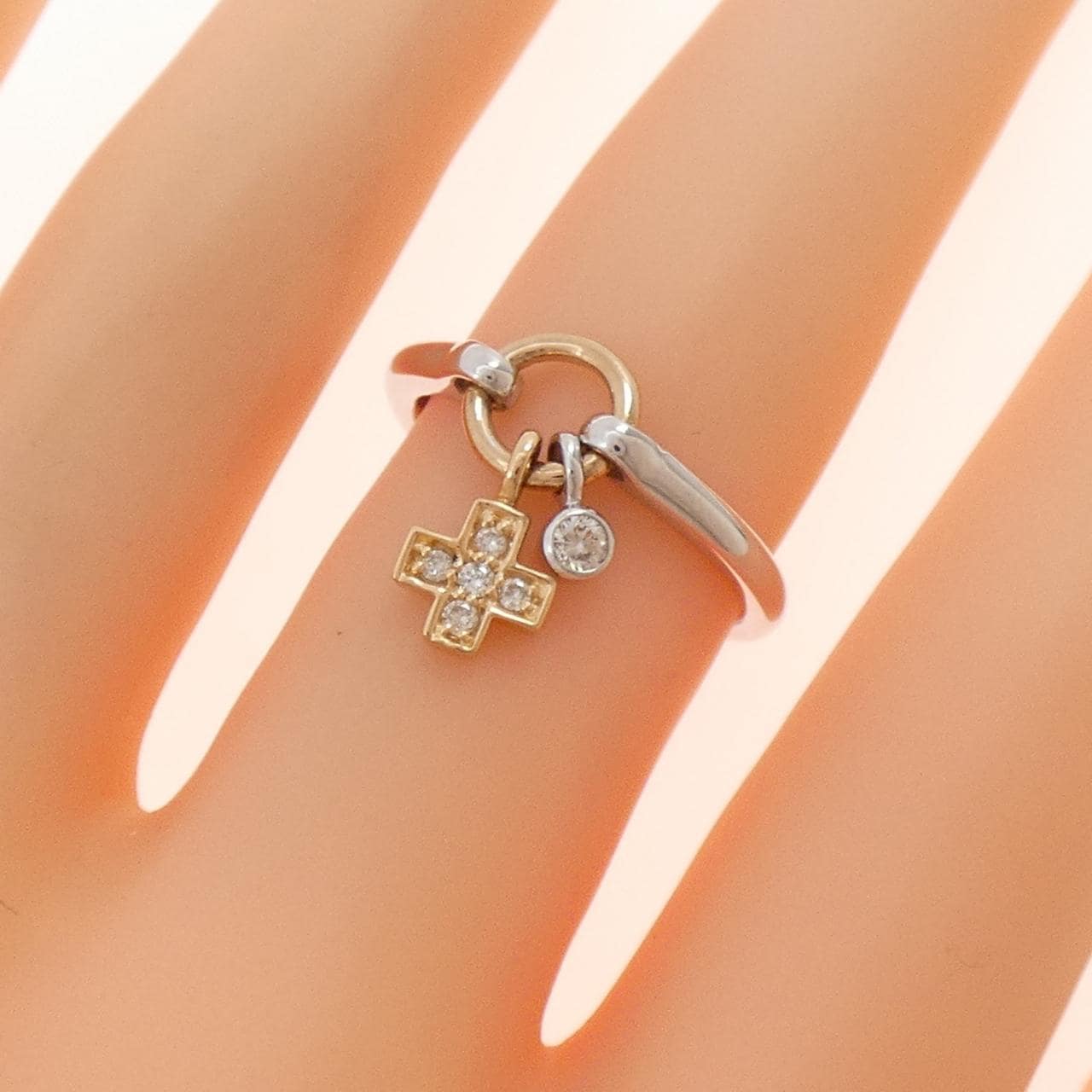 K18WG/K18PG クロス ダイヤモンド リング 0.10CT