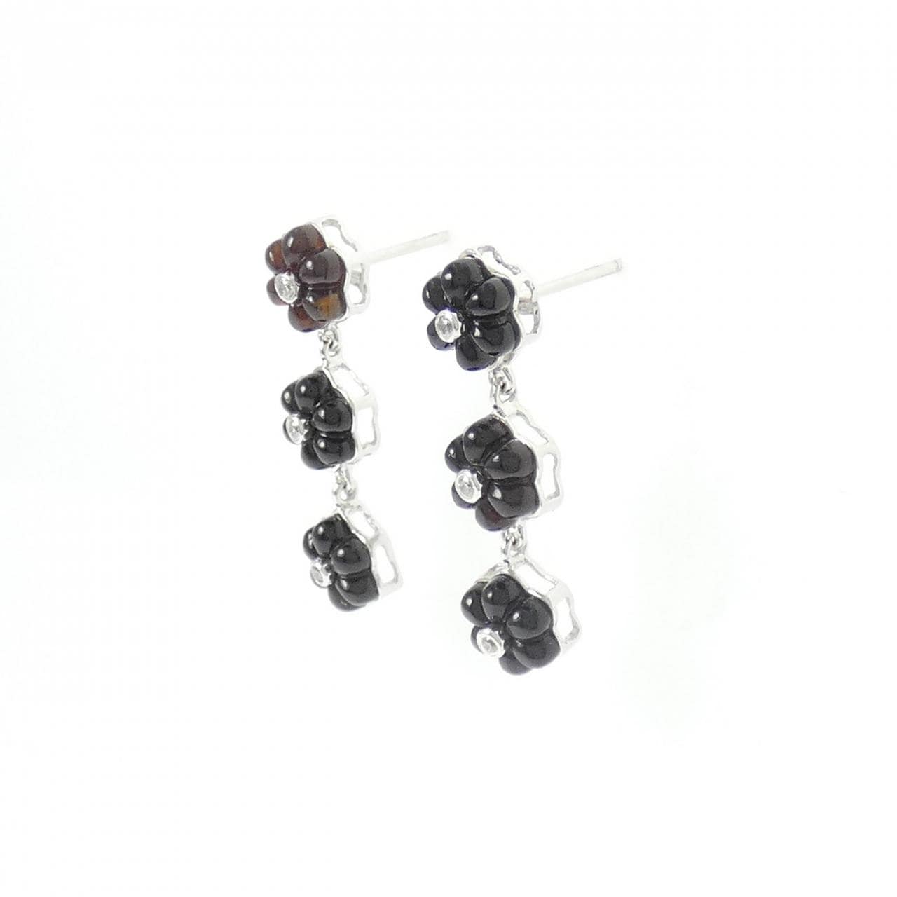 K18WG フラワー オニキス ピアス