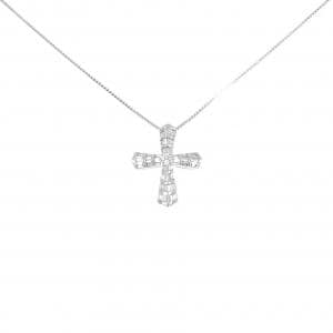 K18WG クロス ダイヤモンド ネックレス 0.42CT