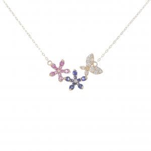 K18PG フラワー×バタフライ サファイヤ ネックレス 0.65CT