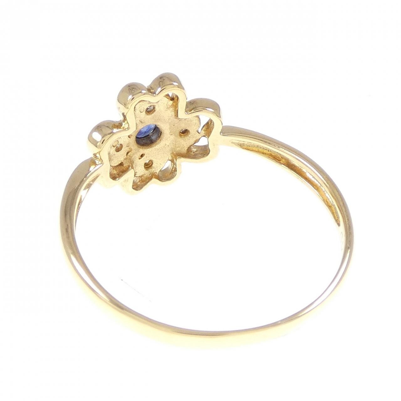 K18YG ハート×フラワー サファイヤ リング 0.14CT