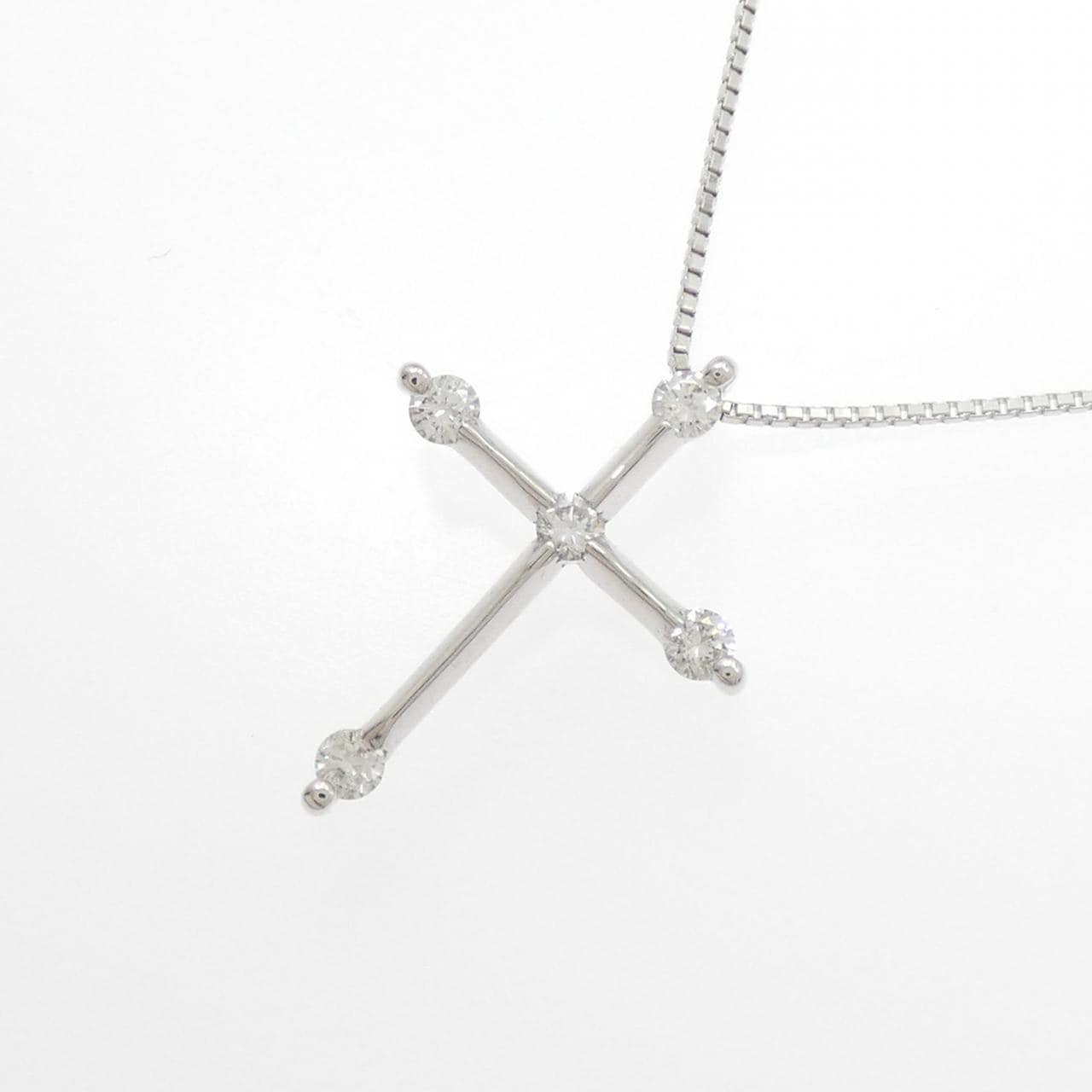 K18WG クロス ダイヤモンド ネックレス 0.21CT