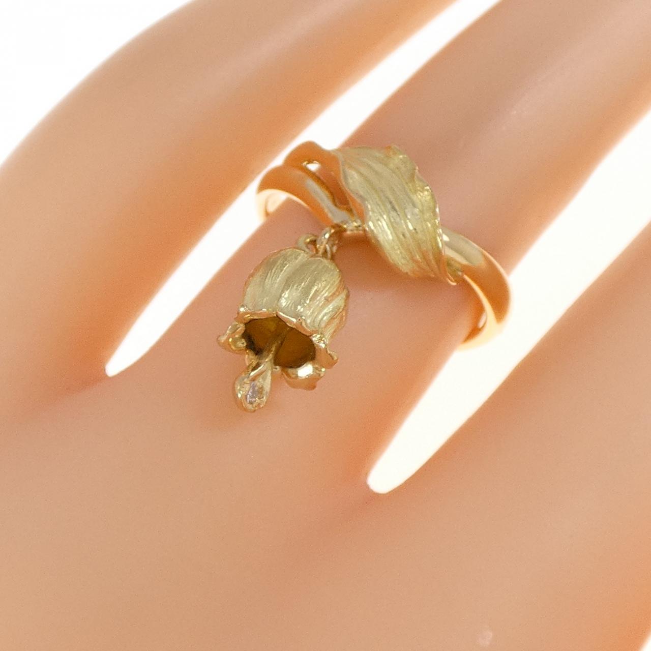 K18YG フラワー ダイヤモンド リング 0.01CT