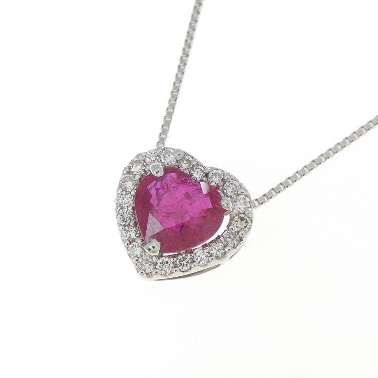 PT900/PT850 ハート ルビー ネックレス 0.51CT