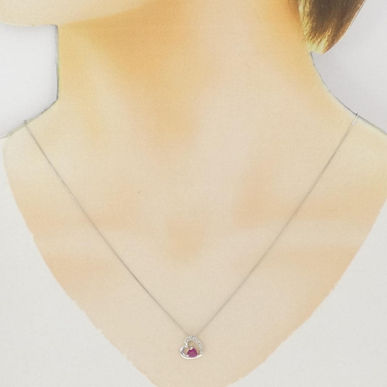 K18WG ハート ルビー ネックレス 0.30CT