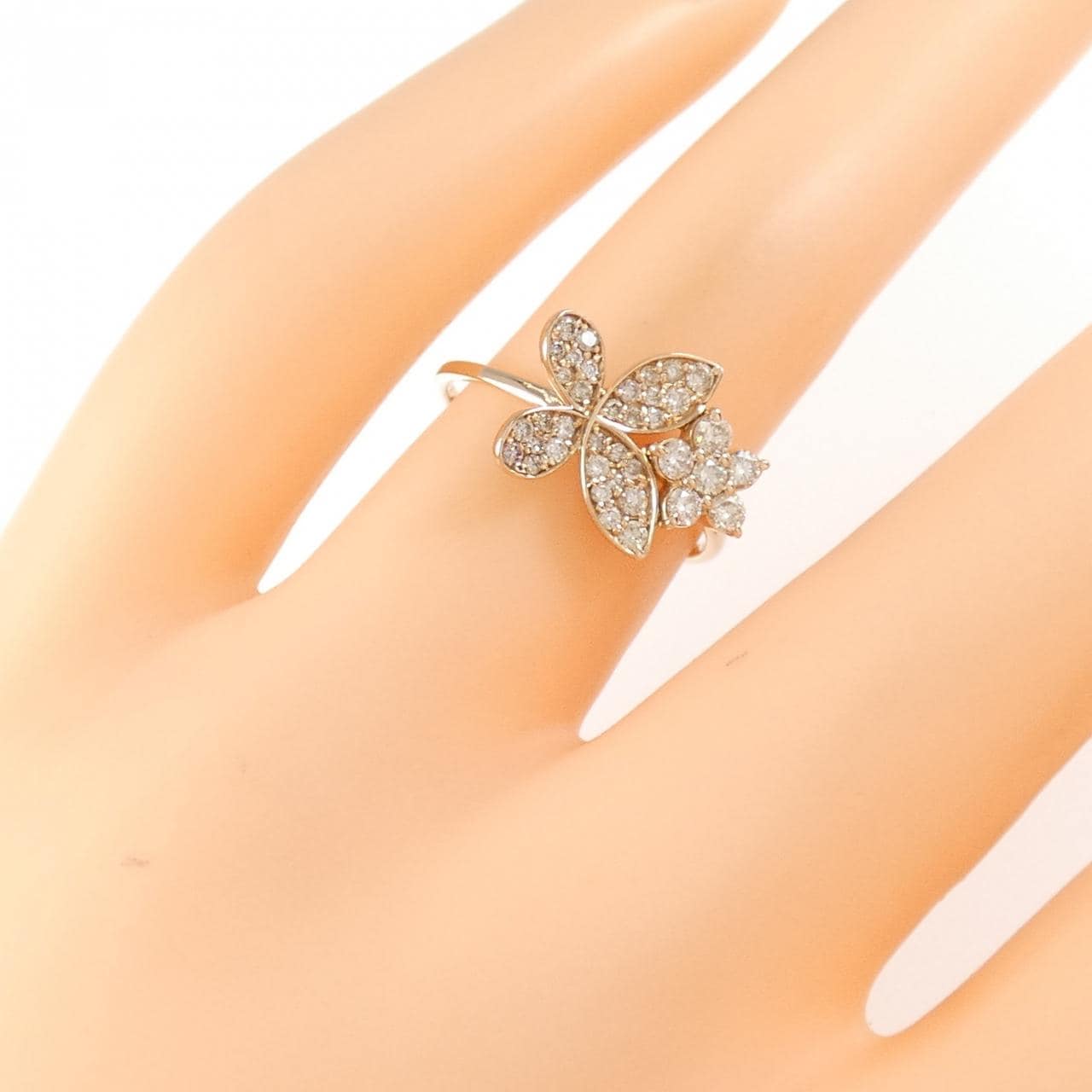 K18PG フラワー ダイヤモンド リング 0.45CT