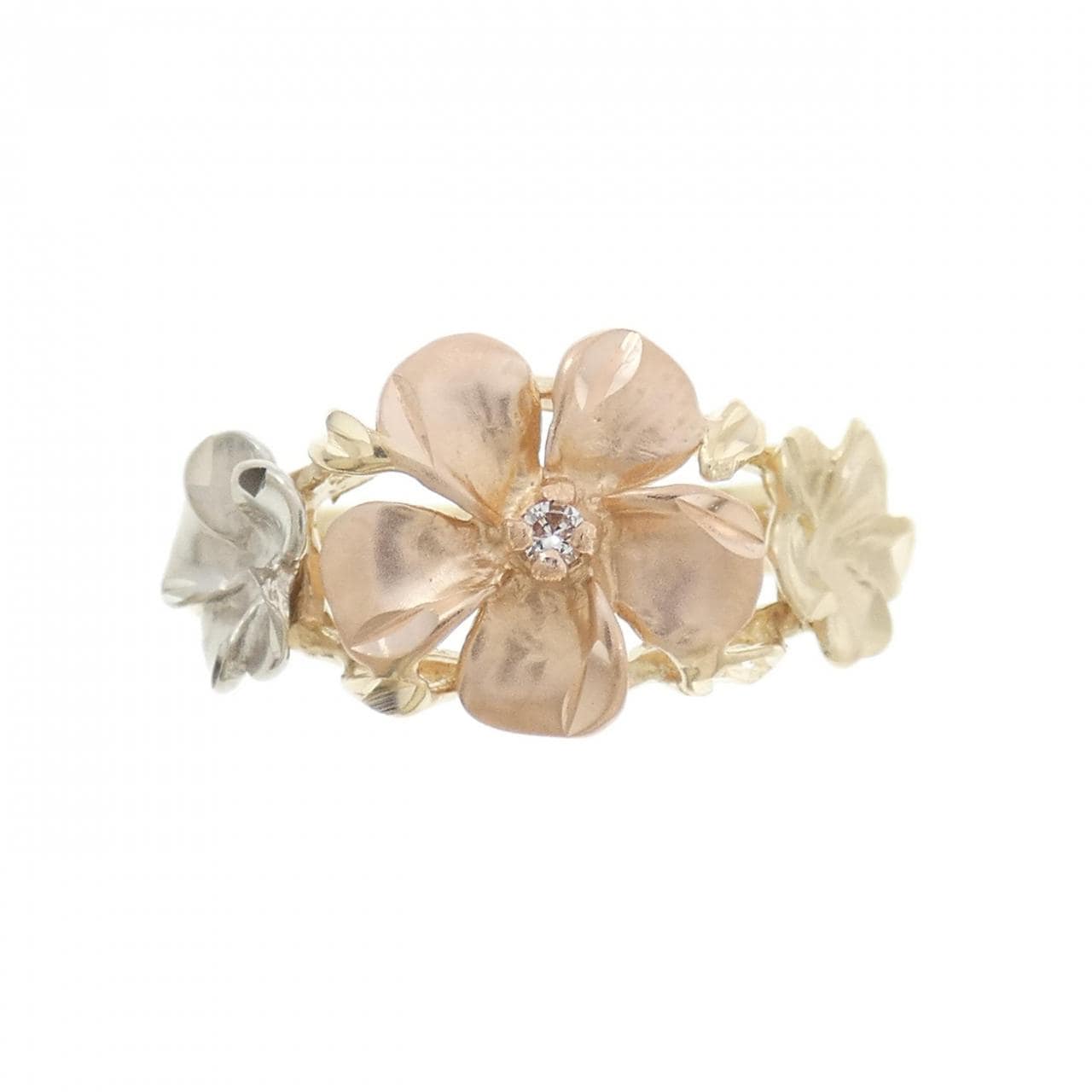 14Kスリーカラー フラワー ダイヤモンド リング