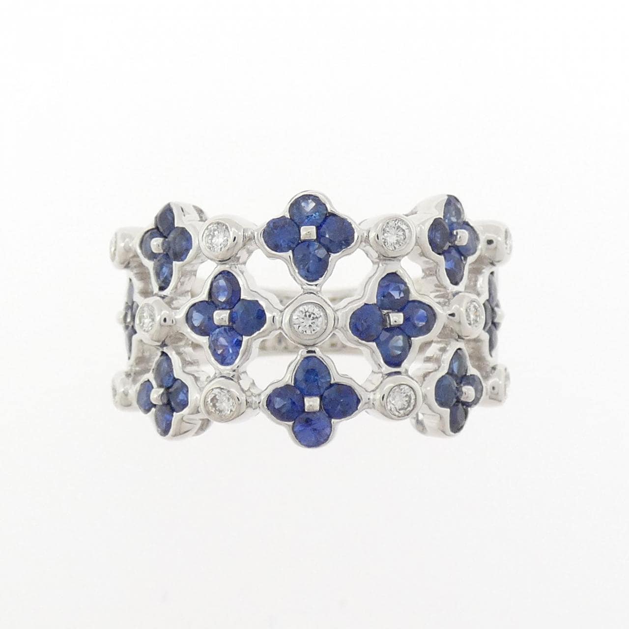 750WG フラワー サファイヤ リング 1.59CT