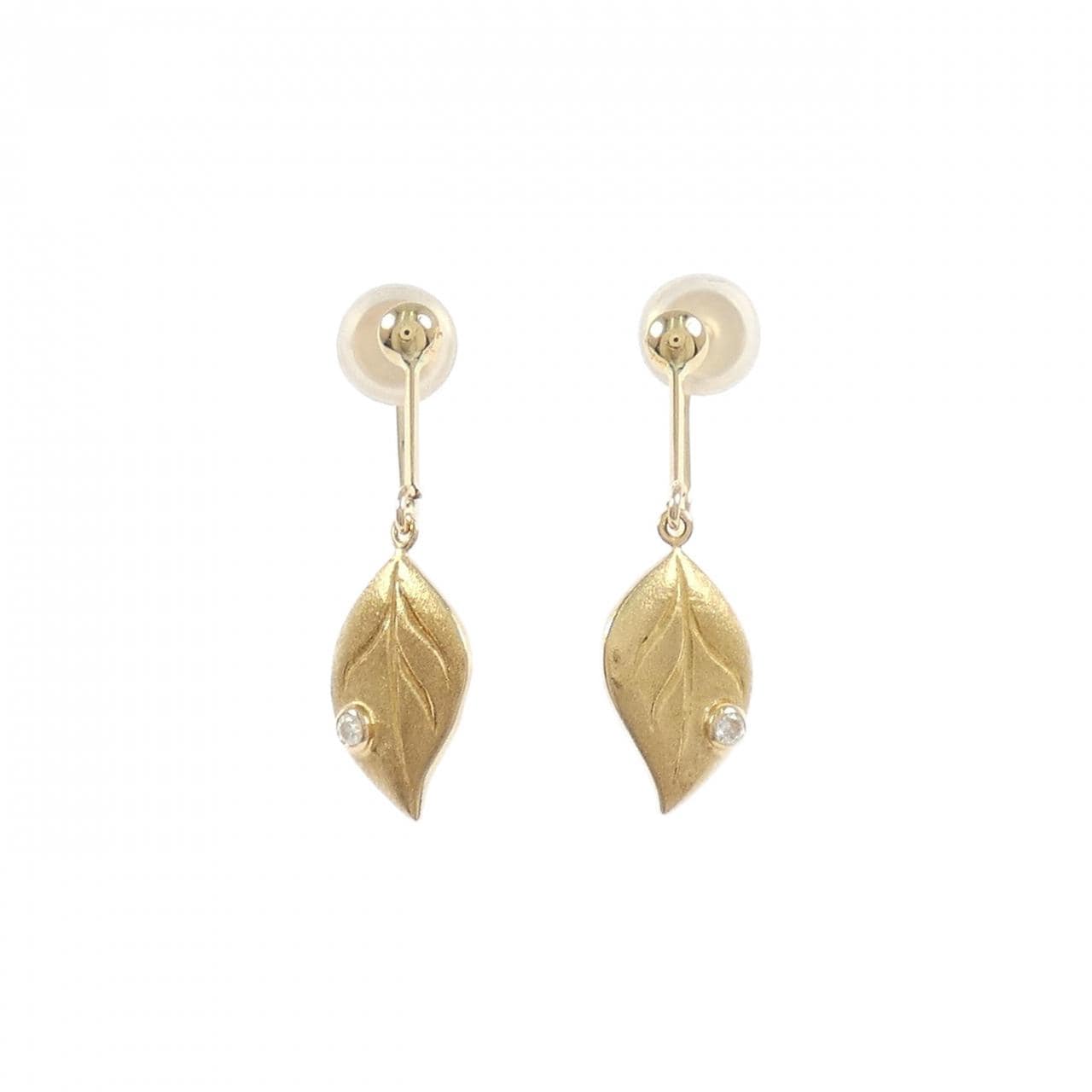 K18YG リーフ ダイヤモンド イヤリング 0.04CT