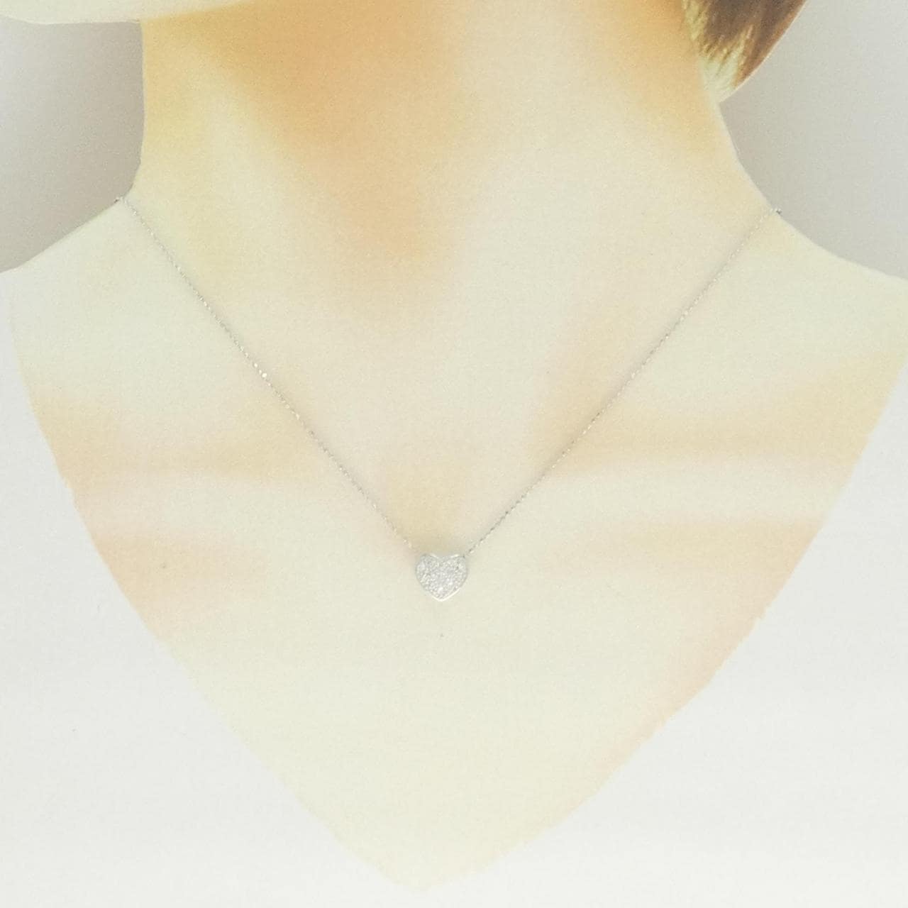 750WG/K18WG ハート ダイヤモンド ネックレス 0.17CT
