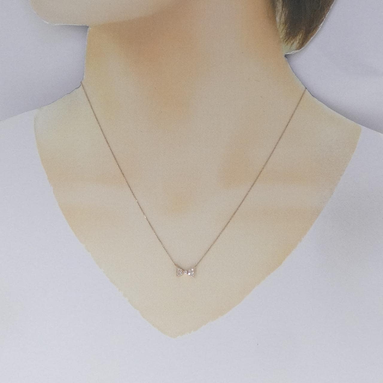 K18PG リボン ダイヤモンド ネックレス 0.10CT