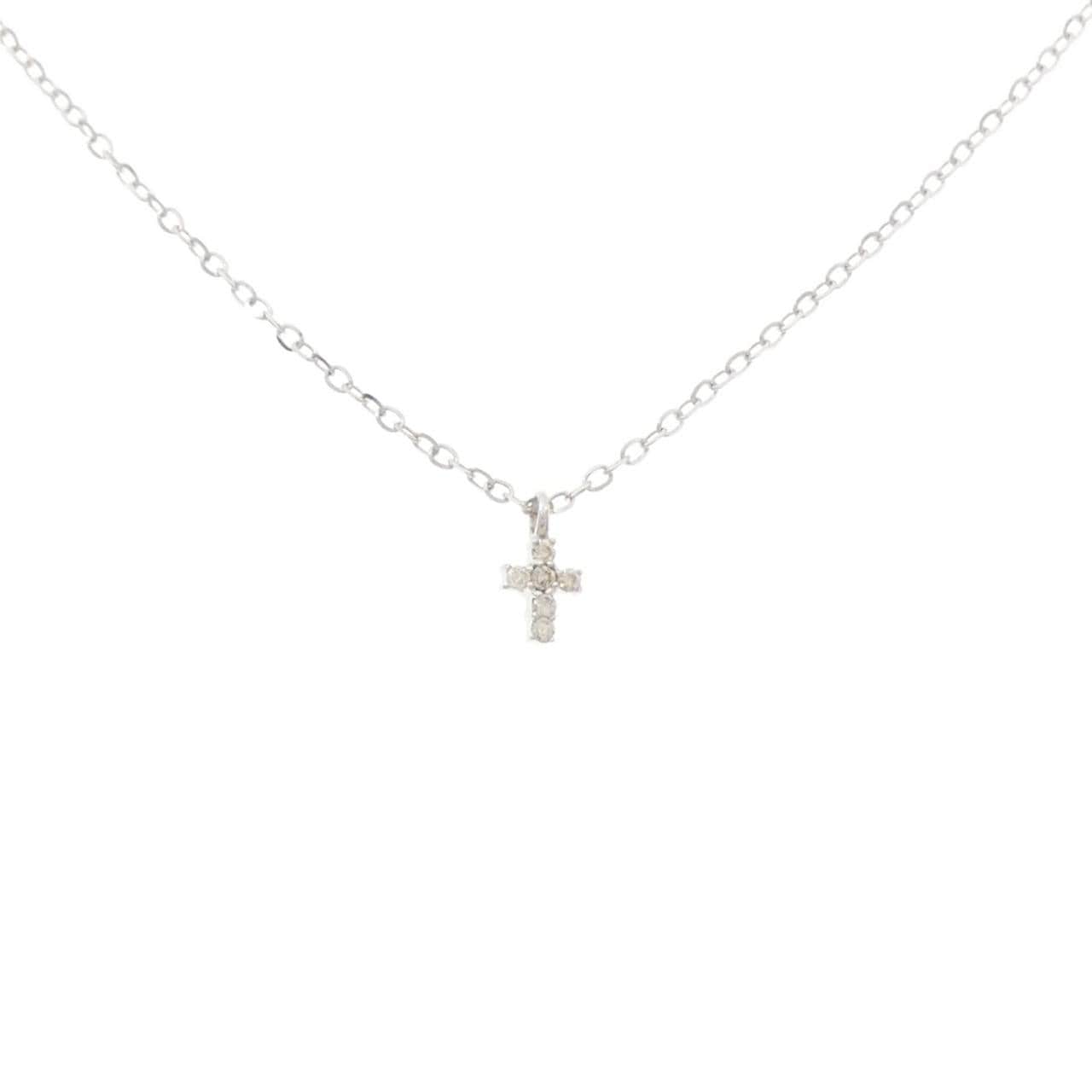 K18WG クロス ダイヤモンド ネックレス 0.05CT