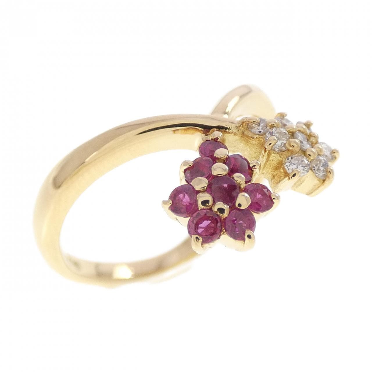 K18YG フラワー ルビー リング 0.25CT