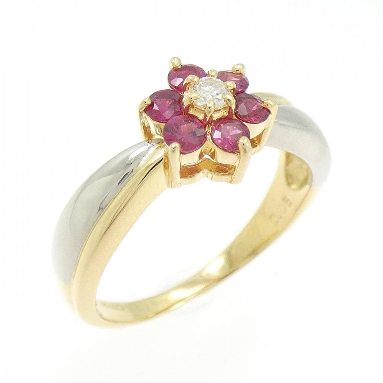 K18YG/PT900 フラワー ルビー リング 0.415CT