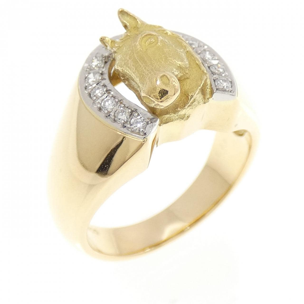 K18YG/PT900 ホース ダイヤモンド リング 0.13CT