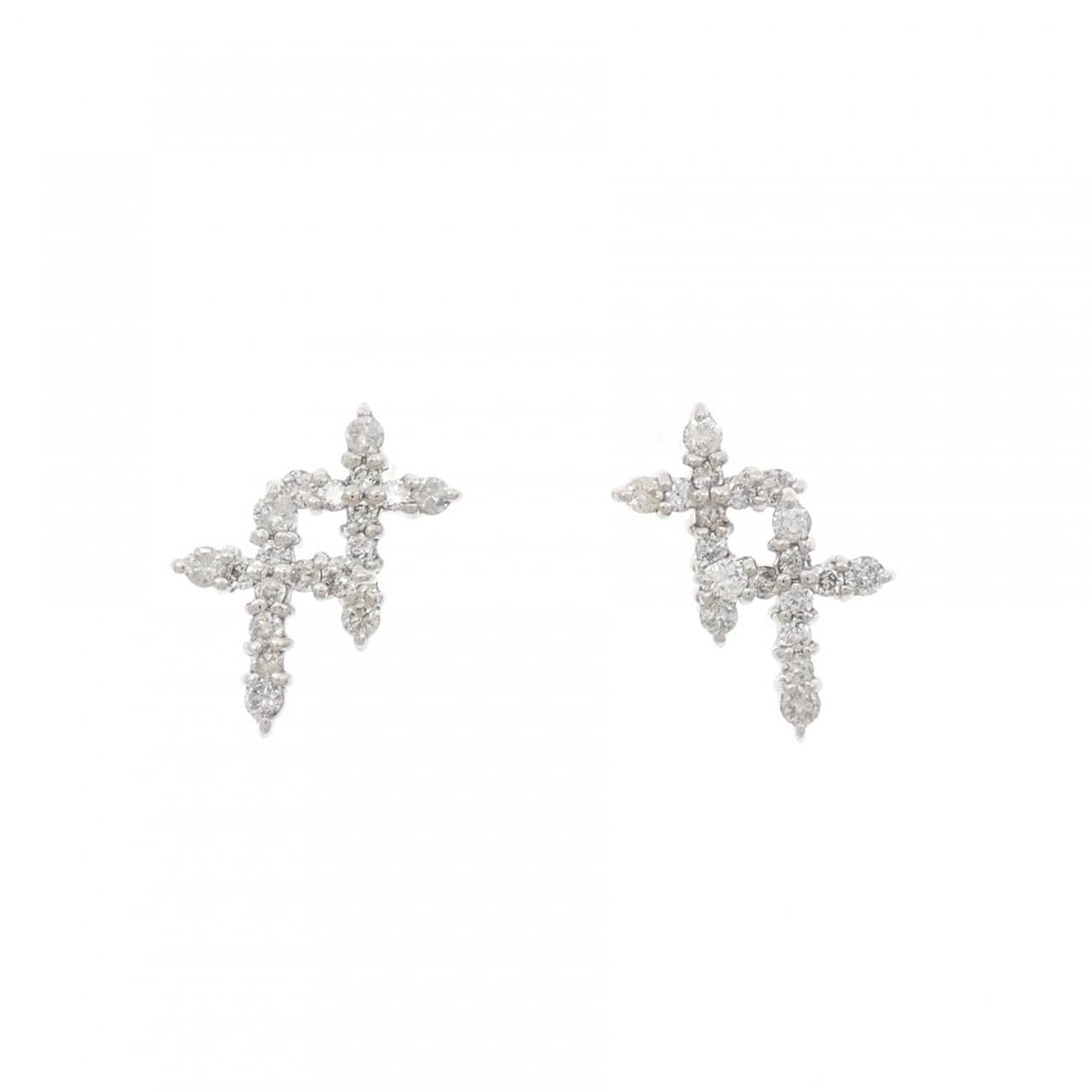 K18WG クロス ダイヤモンド ピアス 0.40CT