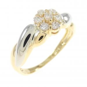 K18YG/PT900 フラワー ダイヤモンド リング 0.22CT