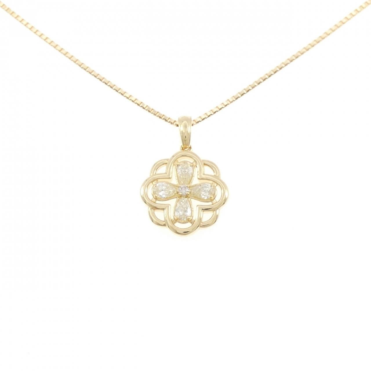 K18YG フラワー ダイヤモンド ネックレス 0.22CT