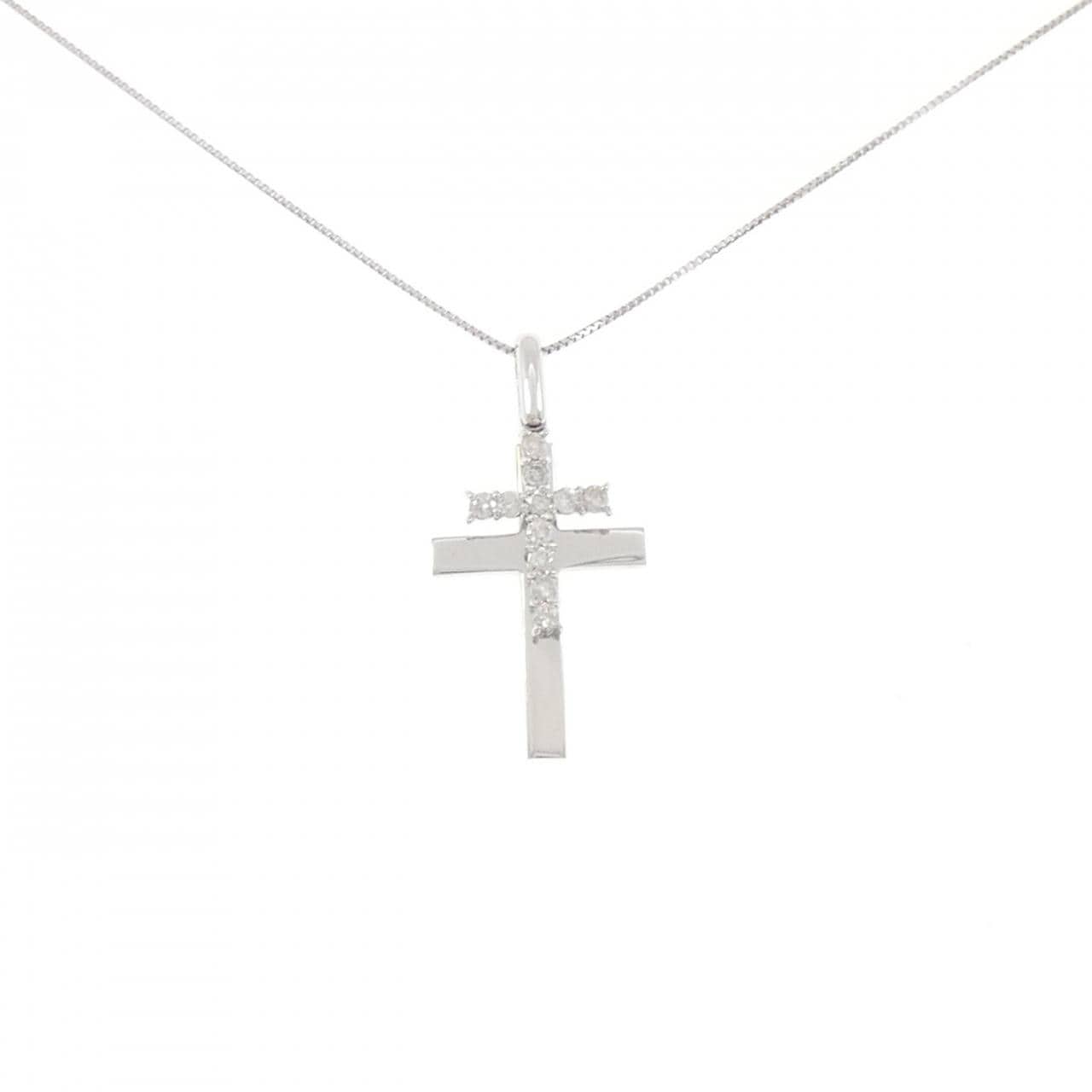 K18WG クロス ダイヤモンド ネックレス 0.20CT