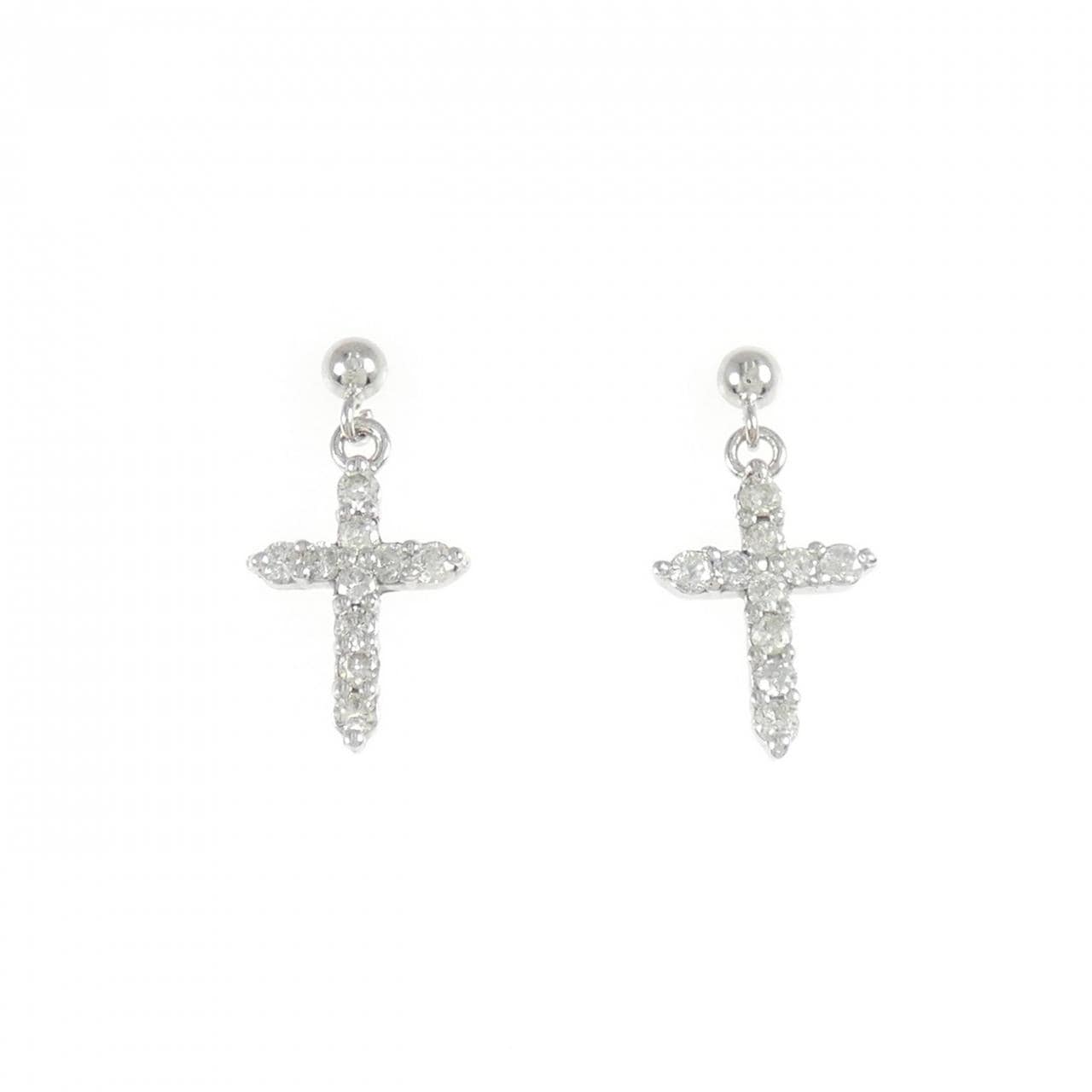 K14WG クロス ダイヤモンド ピアス 0.30CT