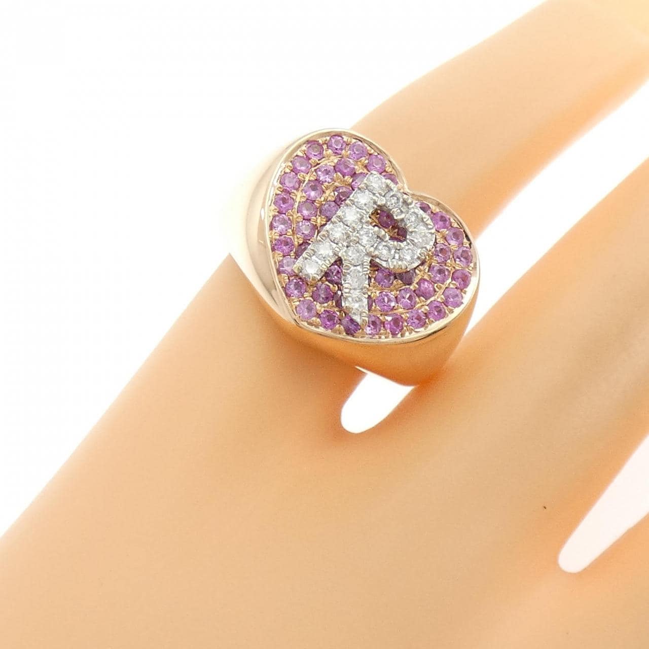 18KPG/18KWG イニシャルR サファイヤ ピンキーリング 0.63CT