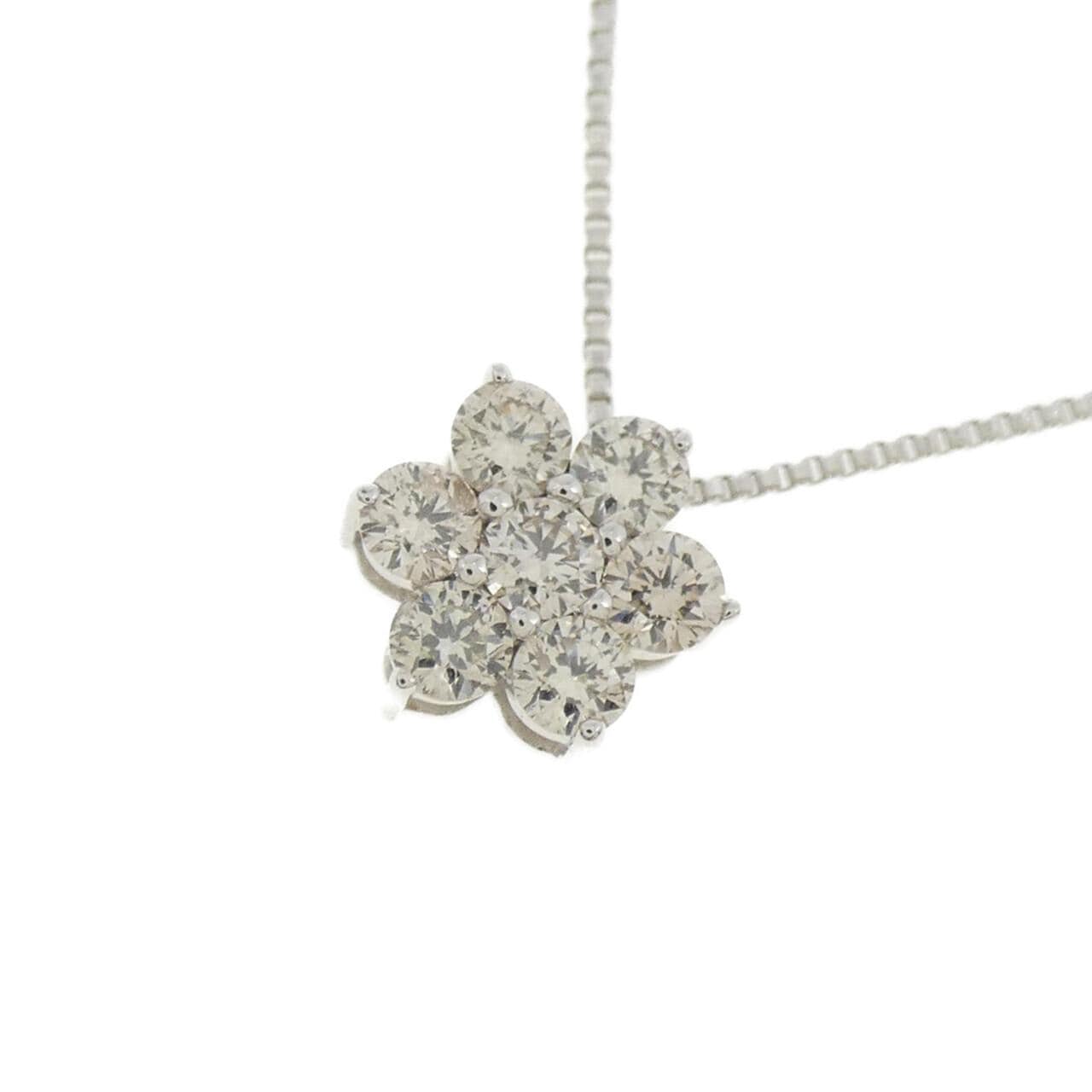 K18WG フラワー ダイヤモンド ネックレス 0.30CT