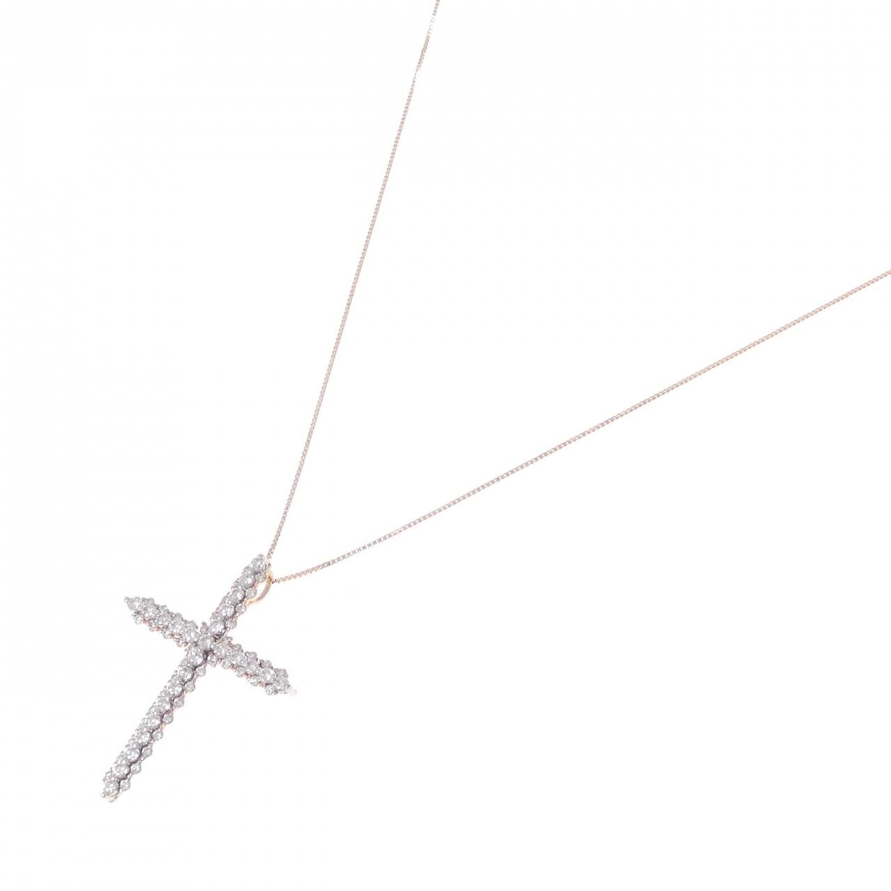 K18PG クロス ダイヤモンド ネックレス 1.25CT