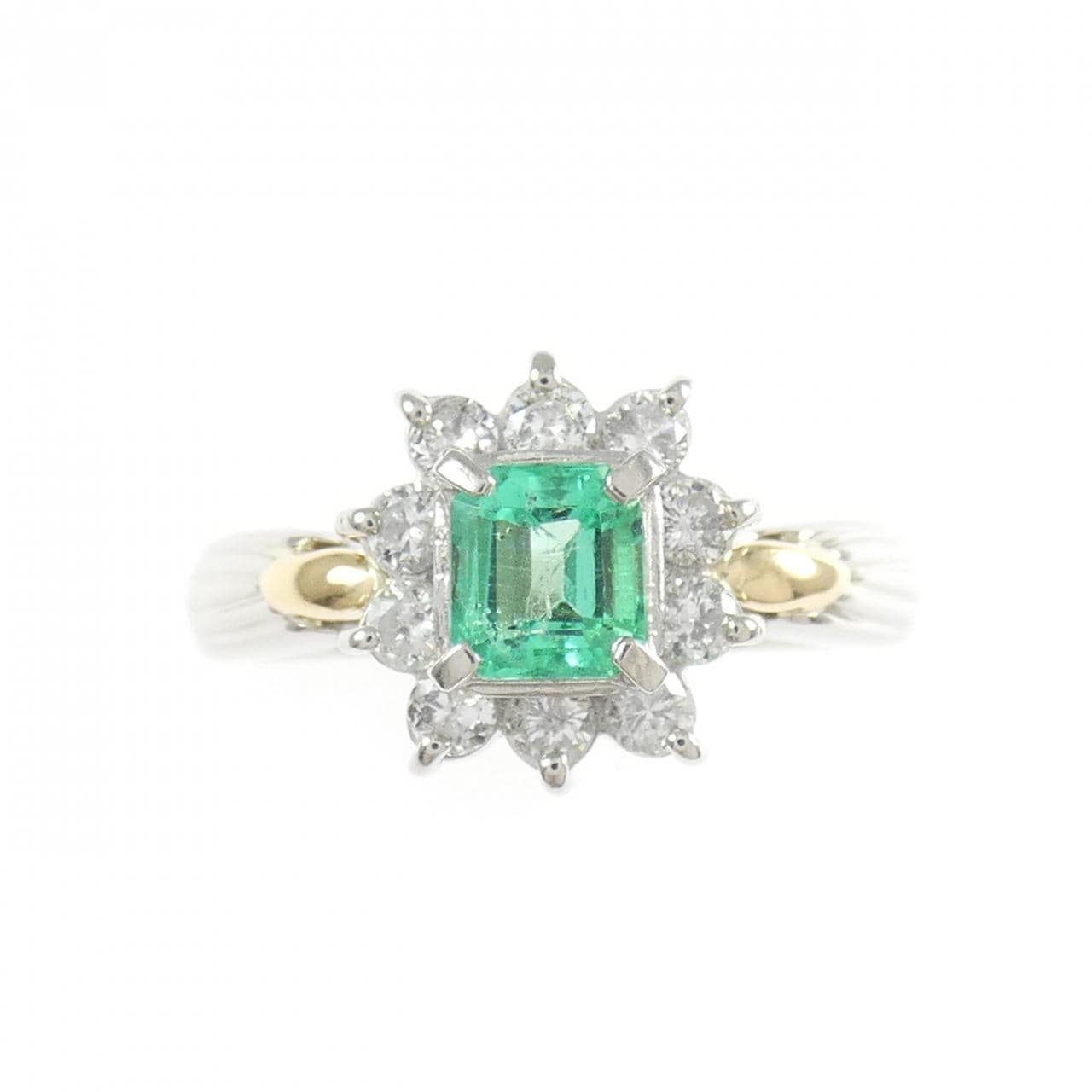 K18YG/PT900 エメラルド リング 0.46CT
