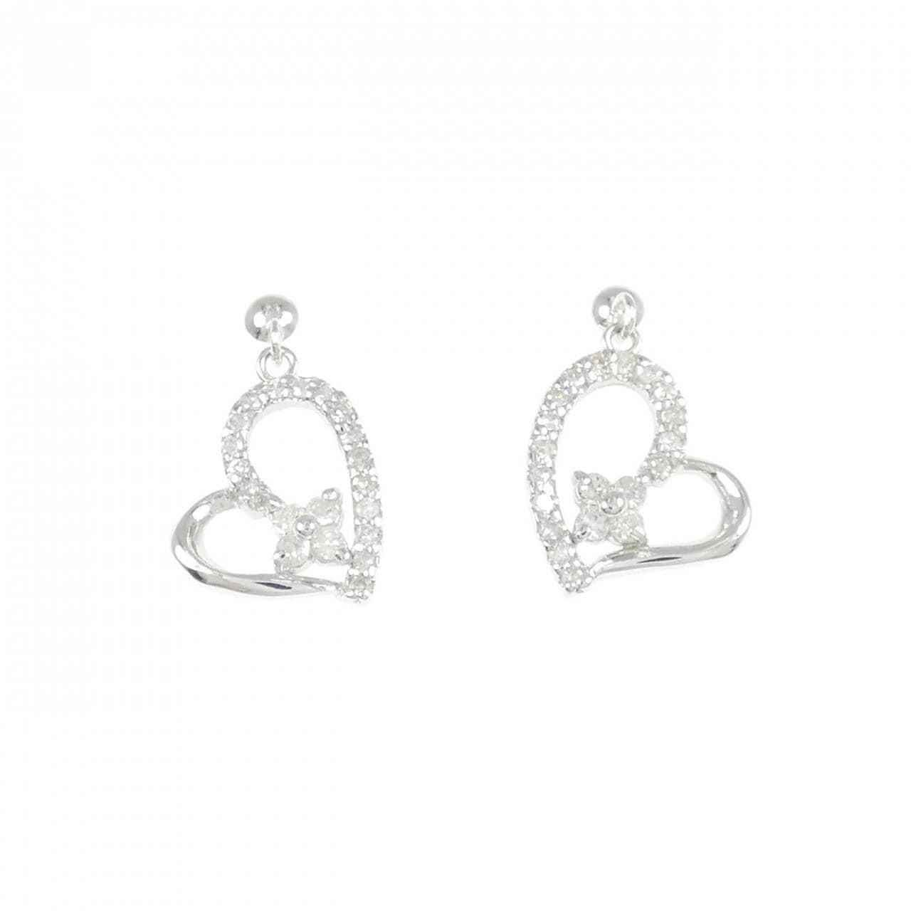 K14WG Heart x Flower Diamond Earrings 0.22CT