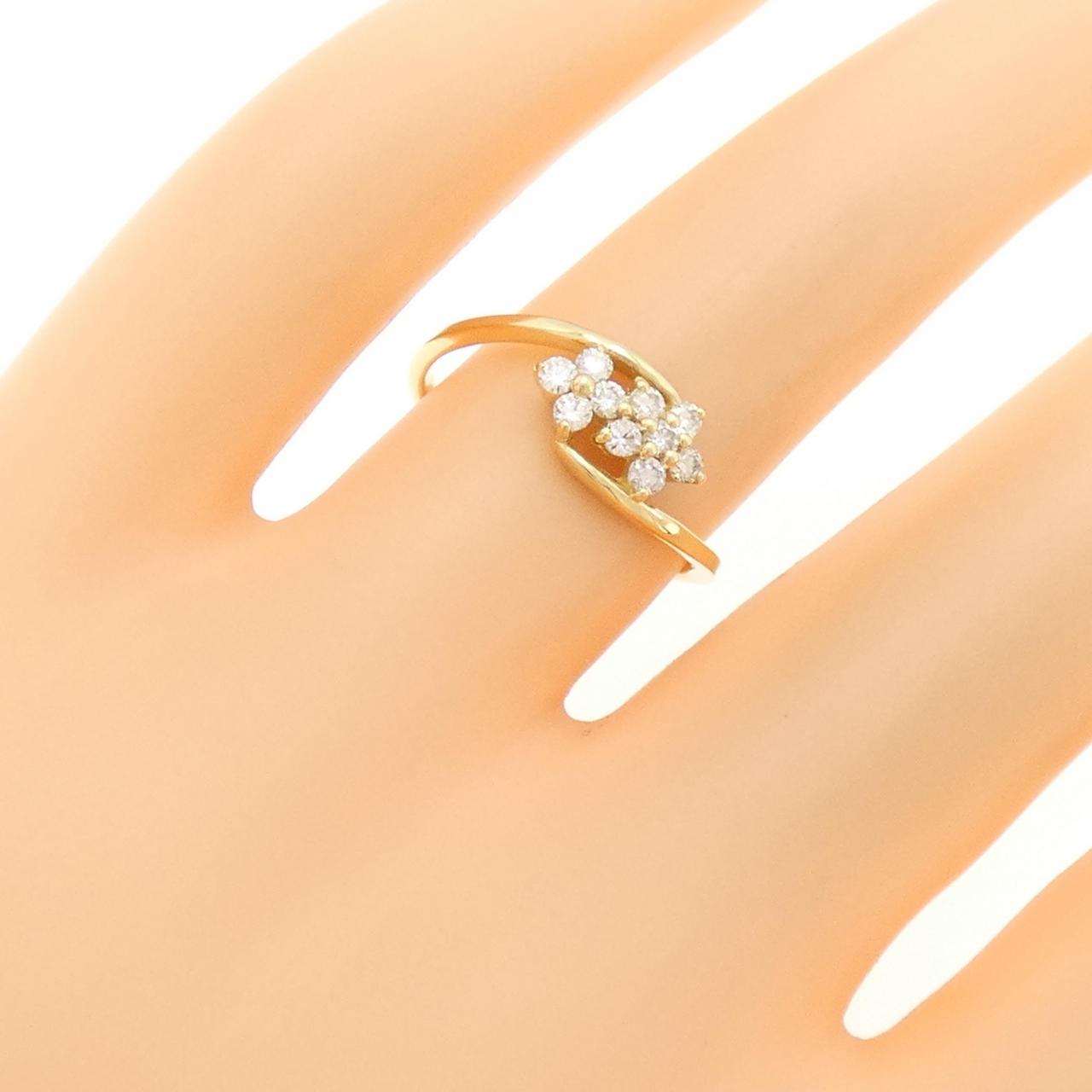 【新品】K18YG フラワー ダイヤモンド リング 0.20CT