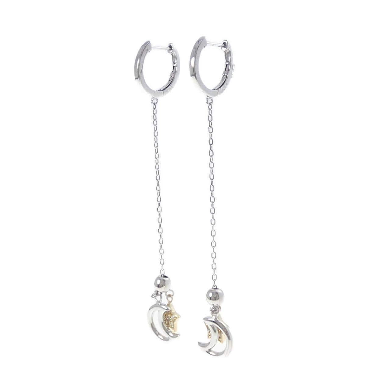 K18WG/K18YG ムーン×スター ダイヤモンド ピアス 0.10CT