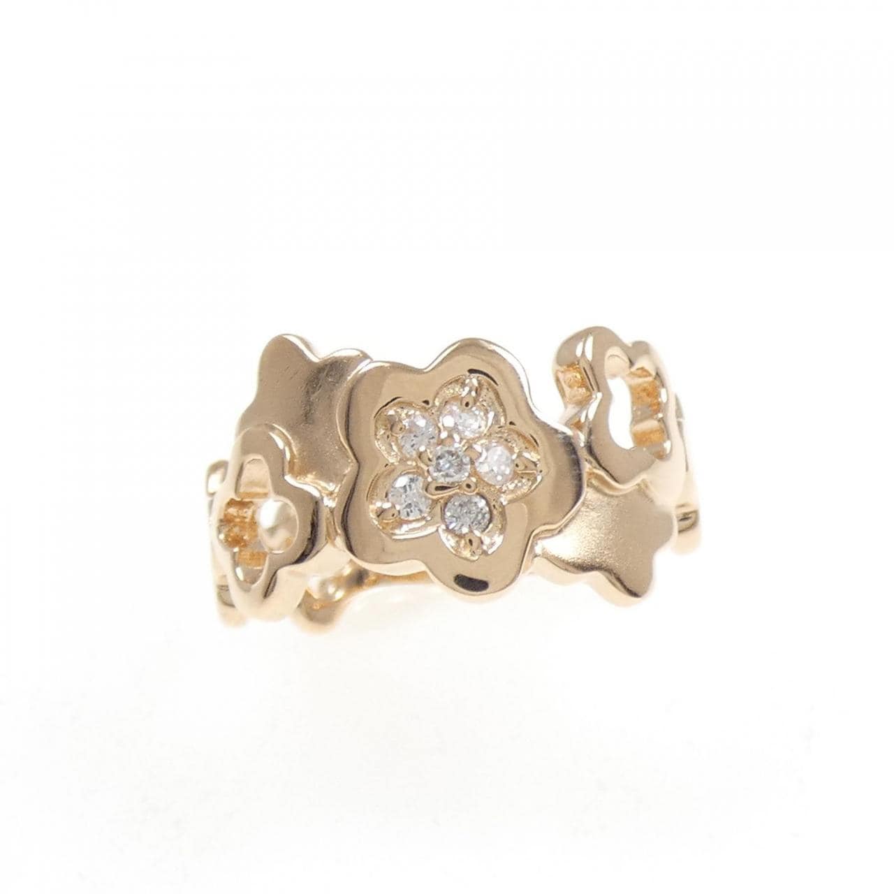 K18PG フラワー ダイヤモンド ピンキー リング 0.05CT